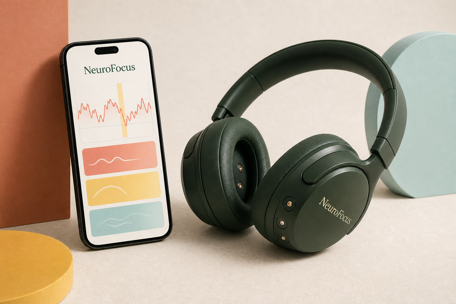 Concept image of the NeuroFocus EEG-aware headset and attention dashboard